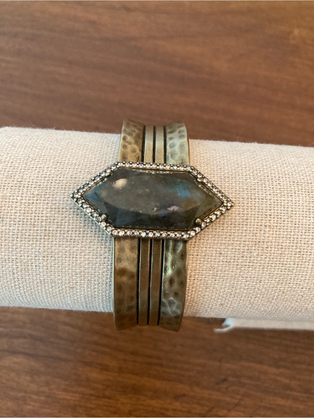 Handcrafted Labradorite Cuff Bracelet with Antique Gold Finish